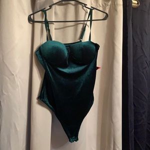 Green velvet like material jumpsuit